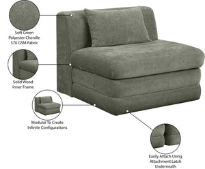 Meridian Furniture Stellar Modular Armless Chair in 570 Gsm Chenille Plush Upholstered Sectional for Living Room Green 608Green-Armless