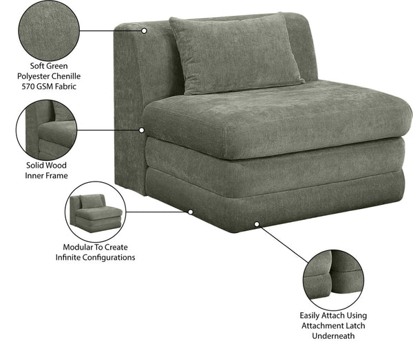 Meridian Furniture Stellar Modular Armless Chair in 570 Gsm Chenille Plush Upholstered Sectional for Living Room Green 608Green-Armless
