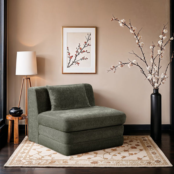 Meridian Furniture Stellar Modular Armless Chair in 570 Gsm Chenille Plush Upholstered Sectional for Living Room Green 608Green-Armless
