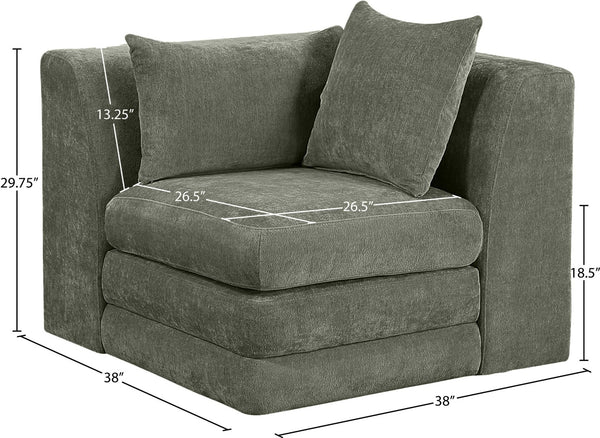 Meridian Furniture Stellar Plush Chenille Upholstered Modular Corner Accent Chair for Contemporary Living Rooms Green 608Green-Corner