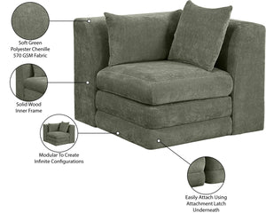 Meridian Furniture Stellar Plush Chenille Upholstered Modular Corner Accent Chair for Contemporary Living Rooms Green 608Green-Corner