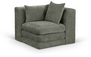 Meridian Furniture Stellar Plush Chenille Upholstered Modular Corner Accent Chair for Contemporary Living Rooms Green 608Green-Corner
