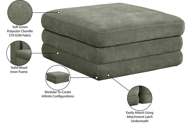Meridian Furniture Stellar Chenille Upholstered Modular Ottoman Plush Sectional Seating for Contemporary Living Rooms Green 608Green-Ott