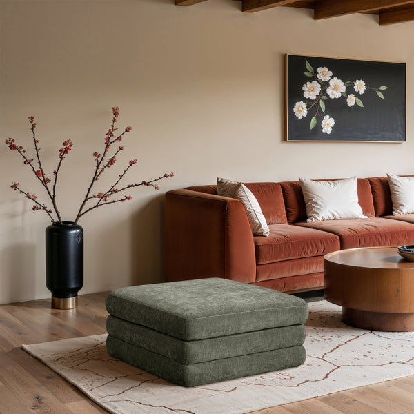Meridian Furniture Stellar Chenille Upholstered Modular Ottoman Plush Sectional Seating for Contemporary Living Rooms Green 608Green-Ott