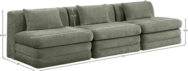 Meridian Furniture Stellar Three Piece Modular Sofa in Green Polyester Chenille for Contemporary Living 608Green-S114A