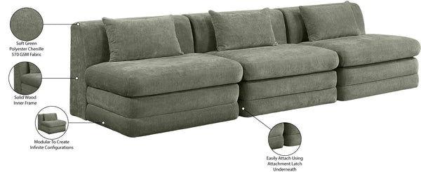 Meridian Furniture Stellar Three Piece Modular Sofa in Green Polyester Chenille for Contemporary Living 608Green-S114A