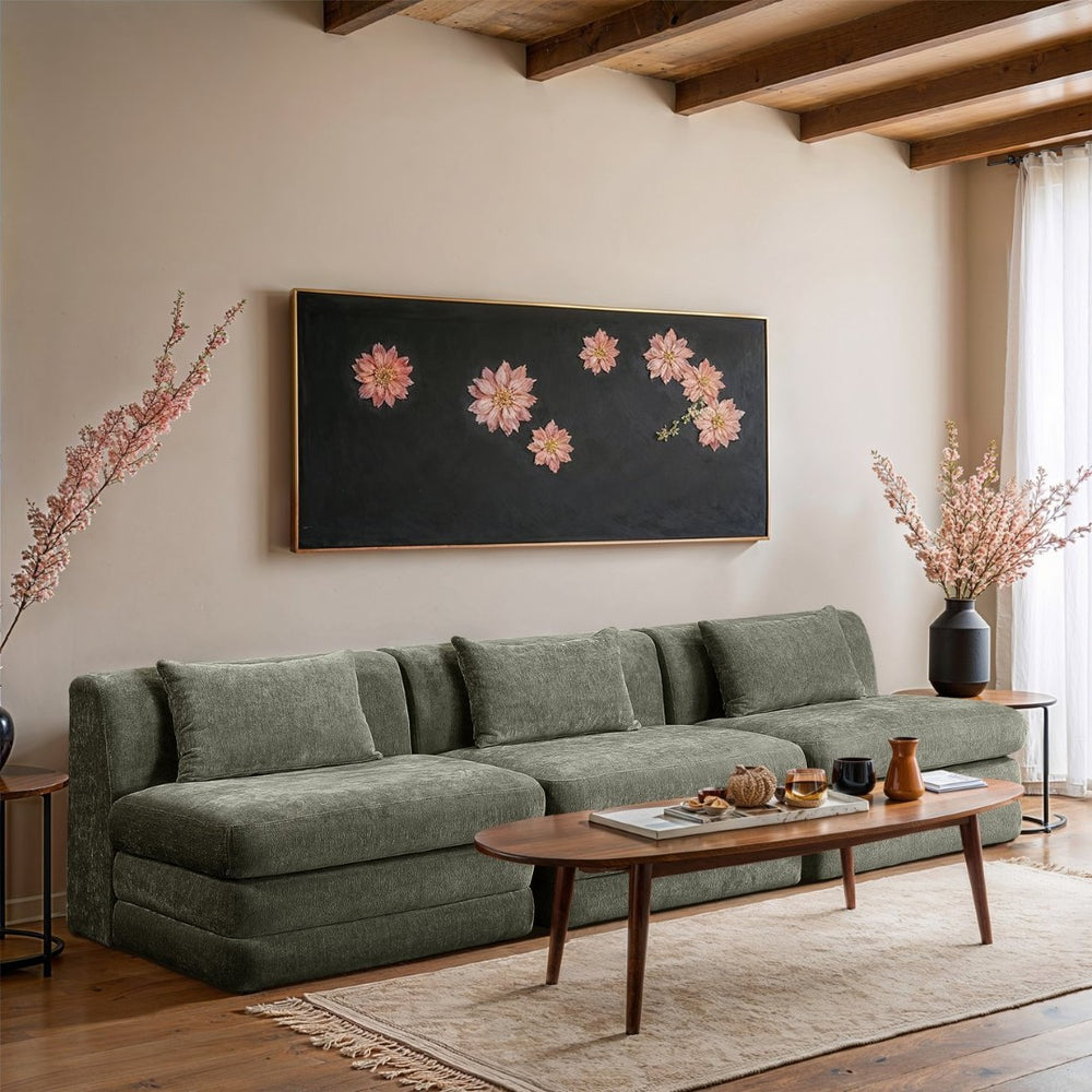 Meridian Furniture Stellar Three Piece Modular Sofa in Green Polyester Chenille for Contemporary Living 608Green-S114A