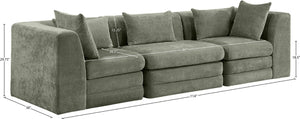 Meridian Furniture Stellar Modular Chenille Sofa Three Piece Reconfigurable Set for Modern Living Rooms 608Green-S114B