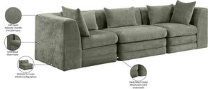 Meridian Furniture Stellar Modular Chenille Sofa Three Piece Reconfigurable Set for Modern Living Rooms 608Green-S114B