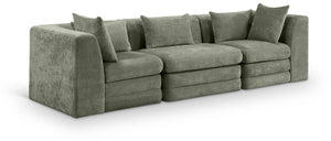 Meridian Furniture Stellar Modular Chenille Sofa Three Piece Reconfigurable Set for Modern Living Rooms 608Green-S114B