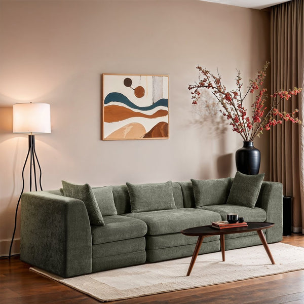 Meridian Furniture Stellar Modular Chenille Sofa Three Piece Reconfigurable Set for Modern Living Rooms 608Green-S114B