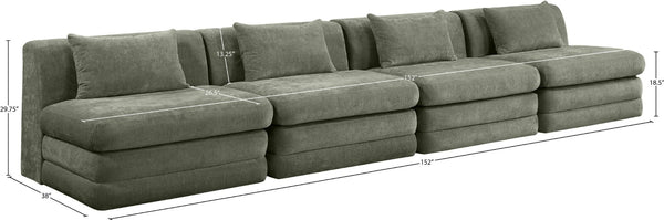 Meridian Furniture Stellar Four Piece Modular Sofa Plush Green Chenille Upholstery Great Room Seating 608Green-S152A