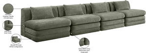 Meridian Furniture Stellar Four Piece Modular Sofa Plush Green Chenille Upholstery Great Room Seating 608Green-S152A