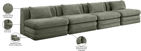 Meridian Furniture Stellar Four Piece Modular Sofa Plush Green Chenille Upholstery Great Room Seating 608Green-S152A