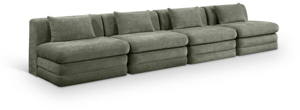 Meridian Furniture Stellar Four Piece Modular Sofa Plush Green Chenille Upholstery Great Room Seating 608Green-S152A