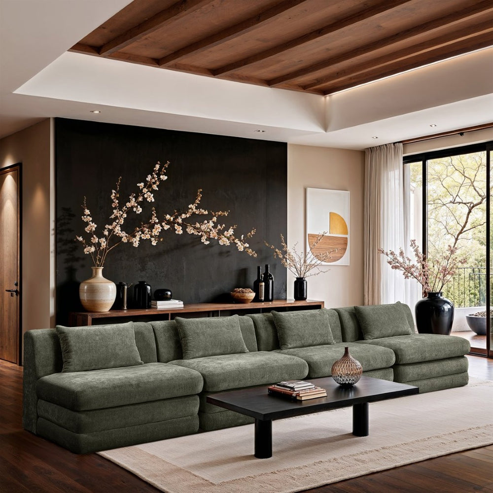 Meridian Furniture Stellar Four Piece Modular Sofa Plush Green Chenille Upholstery Great Room Seating 608Green-S152A