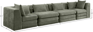 Meridian Furniture Stellar Four Piece Modular Sofa Plush Green Chenille Living Room Sectional Set 608Green-S152B