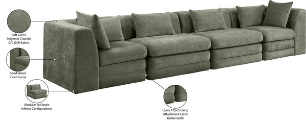 Meridian Furniture Stellar Four Piece Modular Sofa Plush Green Chenille Living Room Sectional Set 608Green-S152B