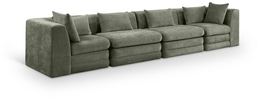 Meridian Furniture Stellar Four Piece Modular Sofa Plush Green Chenille Living Room Sectional Set 608Green-S152B