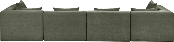 Meridian Furniture Stellar Four Piece Modular Sofa Plush Green Chenille Living Room Sectional Set 608Green-S152B