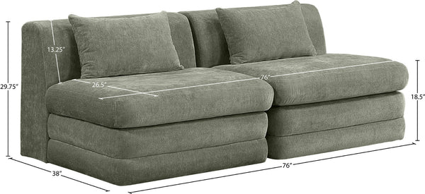 Meridian Furniture Stellar Two Piece Modular Sofa in Plush Chenille for Contemporary Living Spaces 608Green-S76A