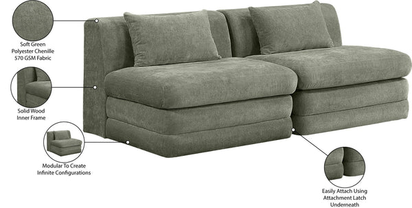 Meridian Furniture Stellar Two Piece Modular Sofa in Plush Chenille for Contemporary Living Spaces 608Green-S76A