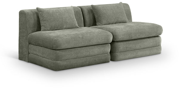 Meridian Furniture Stellar Two Piece Modular Sofa in Plush Chenille for Contemporary Living Spaces 608Green-S76A
