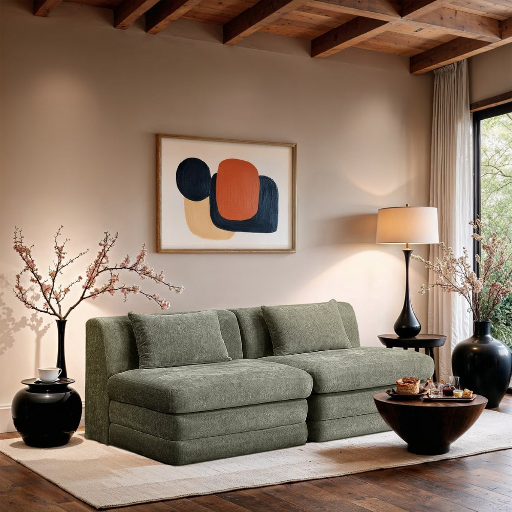 Meridian Furniture Stellar Two Piece Modular Sofa in Plush Chenille for Contemporary Living Spaces 608Green-S76A