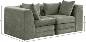 Meridian Furniture Stellar Two-piece Modular Sofa with Plush Chenille Upholstery for Contemporary Living 608Green-S76B