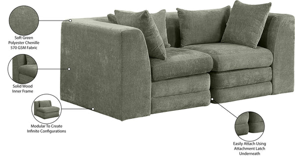 Meridian Furniture Stellar Two-piece Modular Sofa with Plush Chenille Upholstery for Contemporary Living 608Green-S76B