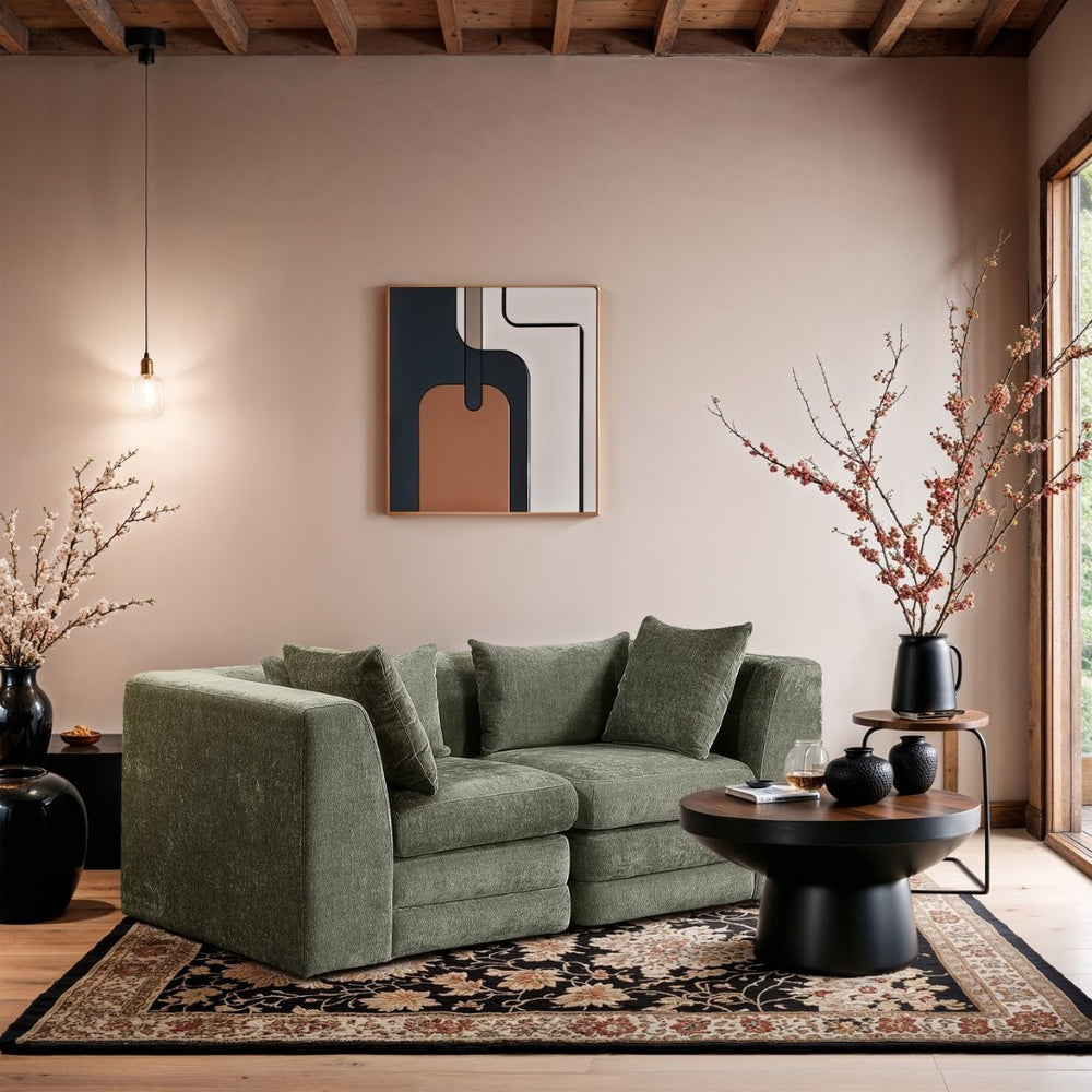 Meridian Furniture Stellar Two-piece Modular Sofa with Plush Chenille Upholstery for Contemporary Living 608Green-S76B