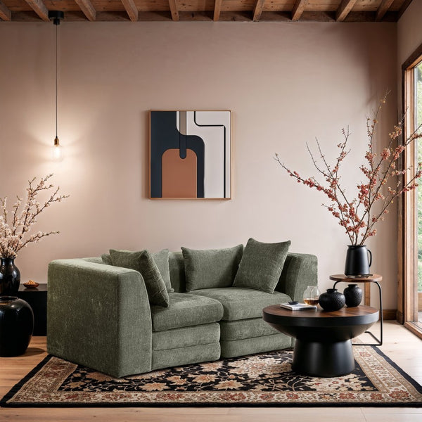 Meridian Furniture Stellar Two-piece Modular Sofa with Plush Chenille Upholstery for Contemporary Living 608Green-S76B