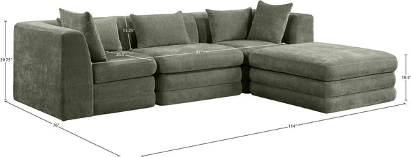 Meridian Furniture Stellar Four Piece Modular Sectional Soft Chenille Upholstery Reconfigurable Living Room Sofa 608Green-Sec4A