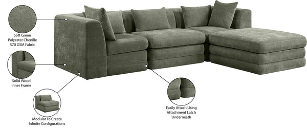 Meridian Furniture Stellar Four Piece Modular Sectional Soft Chenille Upholstery Reconfigurable Living Room Sofa 608Green-Sec4A