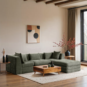 Meridian Furniture Stellar Four Piece Modular Sectional Soft Chenille Upholstery Reconfigurable Living Room Sofa 608Green-Sec4A