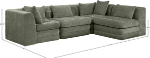 Meridian Furniture Stellar Four Piece Modular Sectional Soft Chenille Upholstery for Spacious Living Rooms 608Green-Sec4B
