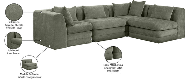 Meridian Furniture Stellar Four Piece Modular Sectional Soft Chenille Upholstery for Spacious Living Rooms 608Green-Sec4B