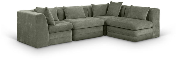 Meridian Furniture Stellar Four Piece Modular Sectional Soft Chenille Upholstery for Spacious Living Rooms 608Green-Sec4B