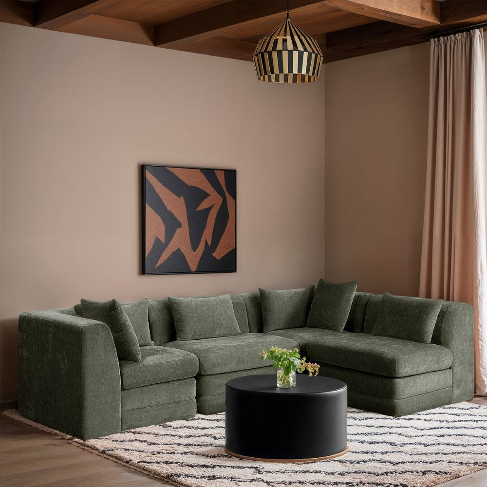 Meridian Furniture Stellar Four Piece Modular Sectional Soft Chenille Upholstery for Spacious Living Rooms 608Green-Sec4B