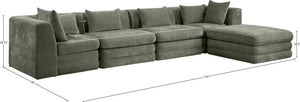 Meridian Furniture Stellar Five Piece Modular Sectional Soft Green Chenille Upholstery Living Room Sofa 608Green-Sec5A