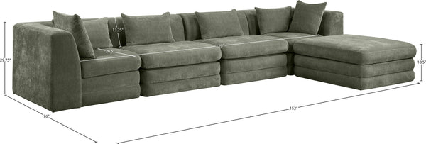 Meridian Furniture Stellar Five Piece Modular Sectional Soft Green Chenille Upholstery Living Room Sofa 608Green-Sec5A