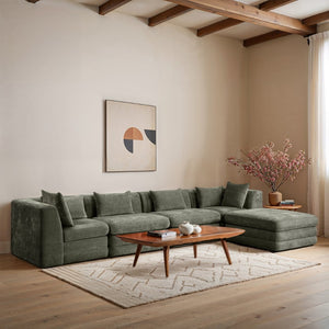 Meridian Furniture Stellar Five Piece Modular Sectional Soft Green Chenille Upholstery Living Room Sofa 608Green-Sec5A