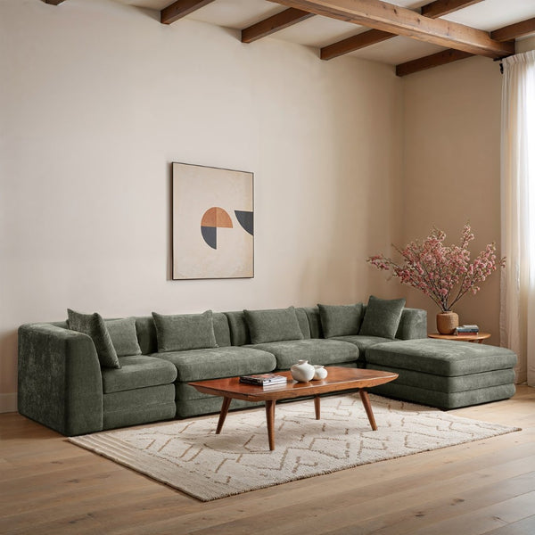 Meridian Furniture Stellar Five Piece Modular Sectional Soft Green Chenille Upholstery Living Room Sofa 608Green-Sec5A