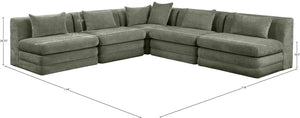 Meridian Furniture Stellar Five Piece Modular Sectional in Plush Chenille for Open Living Rooms 608Green-Sec5B