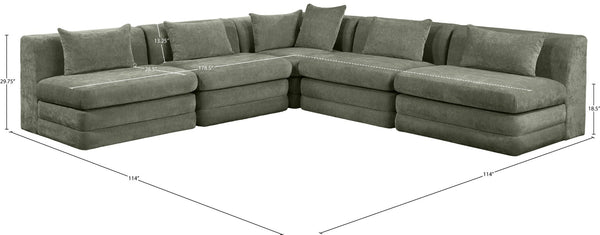 Meridian Furniture Stellar Five Piece Modular Sectional in Plush Chenille for Open Living Rooms 608Green-Sec5B