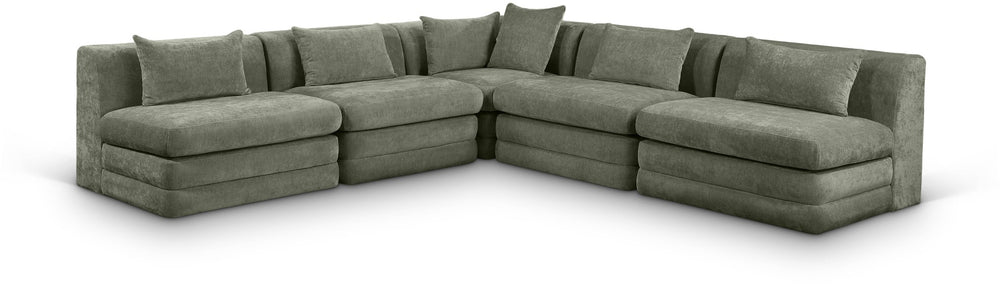 Meridian Furniture Stellar Five Piece Modular Sectional in Plush Chenille for Open Living Rooms 608Green-Sec5B