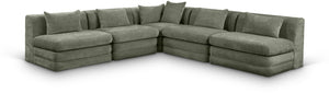 Meridian Furniture Stellar Five Piece Modular Sectional in Plush Chenille for Open Living Rooms 608Green-Sec5B