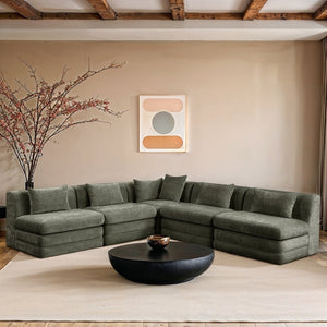 Meridian Furniture Stellar Five Piece Modular Sectional in Plush Chenille for Open Living Rooms 608Green-Sec5B
