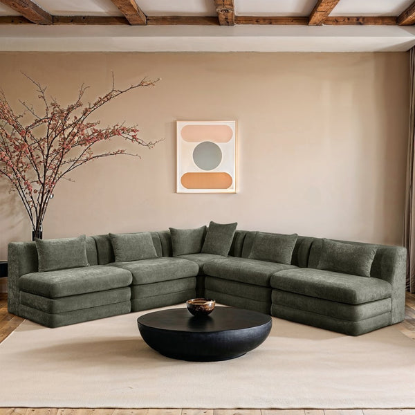 Meridian Furniture Stellar Five Piece Modular Sectional in Plush Chenille for Open Living Rooms 608Green-Sec5B
