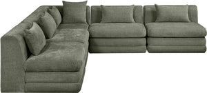 Meridian Furniture Stellar Five Piece Modular Sectional in Plush Chenille for Open Living Rooms 608Green-Sec5B